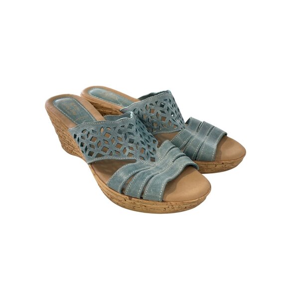 Spring Step Vino Wedge Sandals Size 41 Light Blue Cutout Cork Soles Stylish Boho - Picture 1 of 8